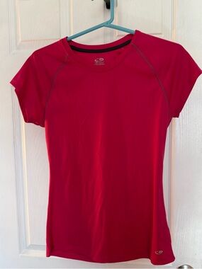 Champion Women's Bright Pink and Black Short Sleeve Athletic Tee